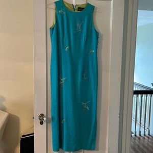 Beautiful aqua blue long dress stitched with multi colored birds